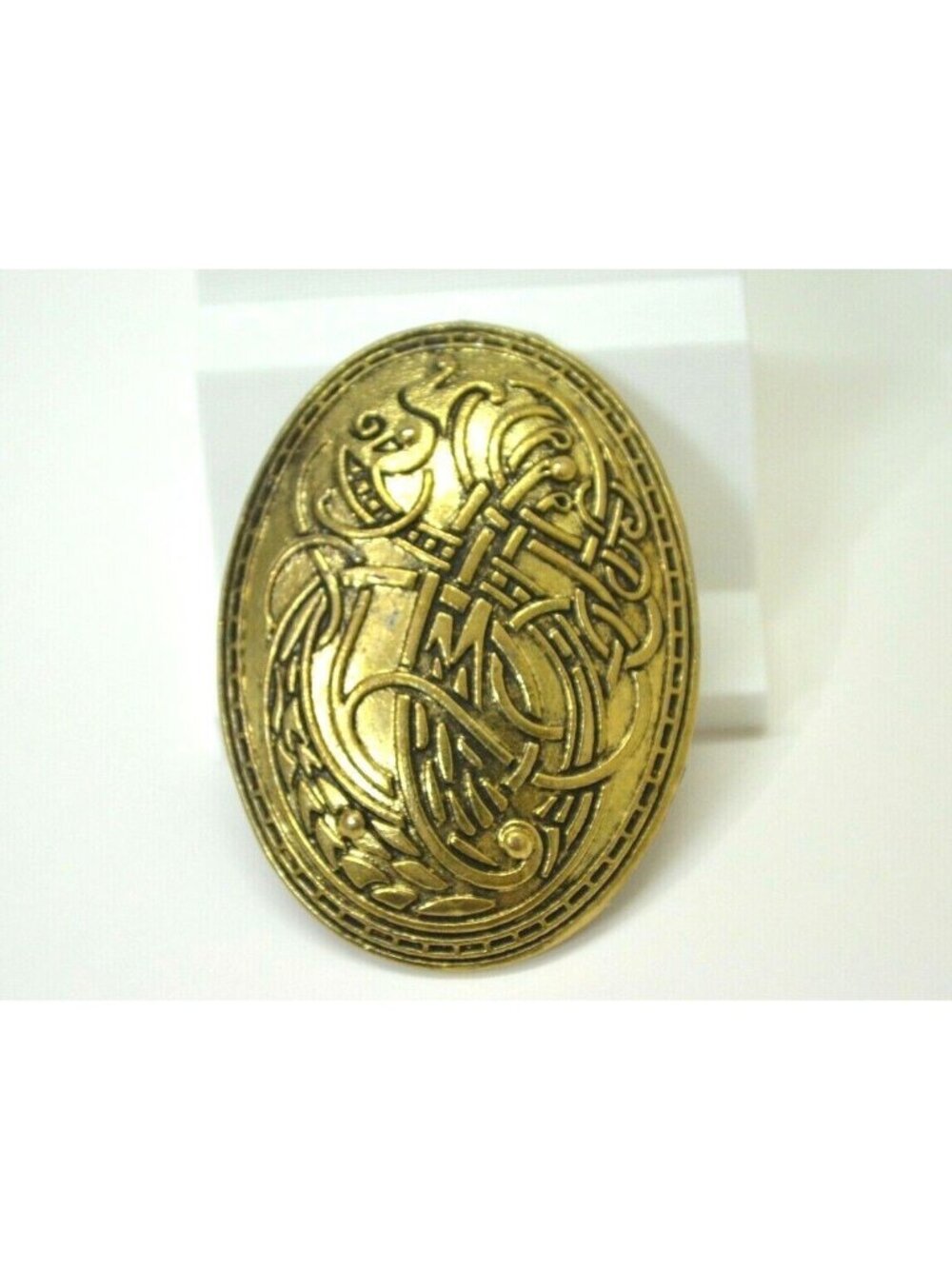 Gold Tone Brooch Oval Shield Lapel Bag Gear Collectible Unmarked
